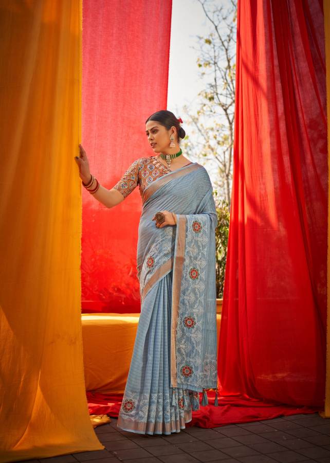 Shangrila Dhruvi Linen Heavy Festive Wear Weaving  Embroidery Saree Collection
